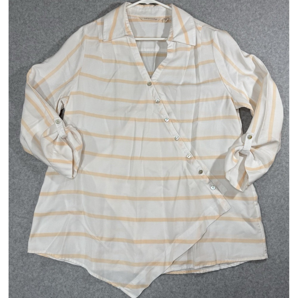 Soft Surroundings Tunic Top Women's Size Petite Large White Wrap‎ Tie Button